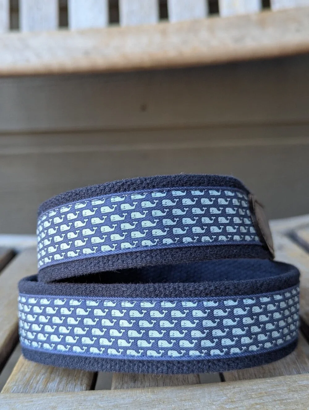 Vineyard Vines Vineyard Whale Canvas Club Belt Size 30 Brown Leather Blue Whale